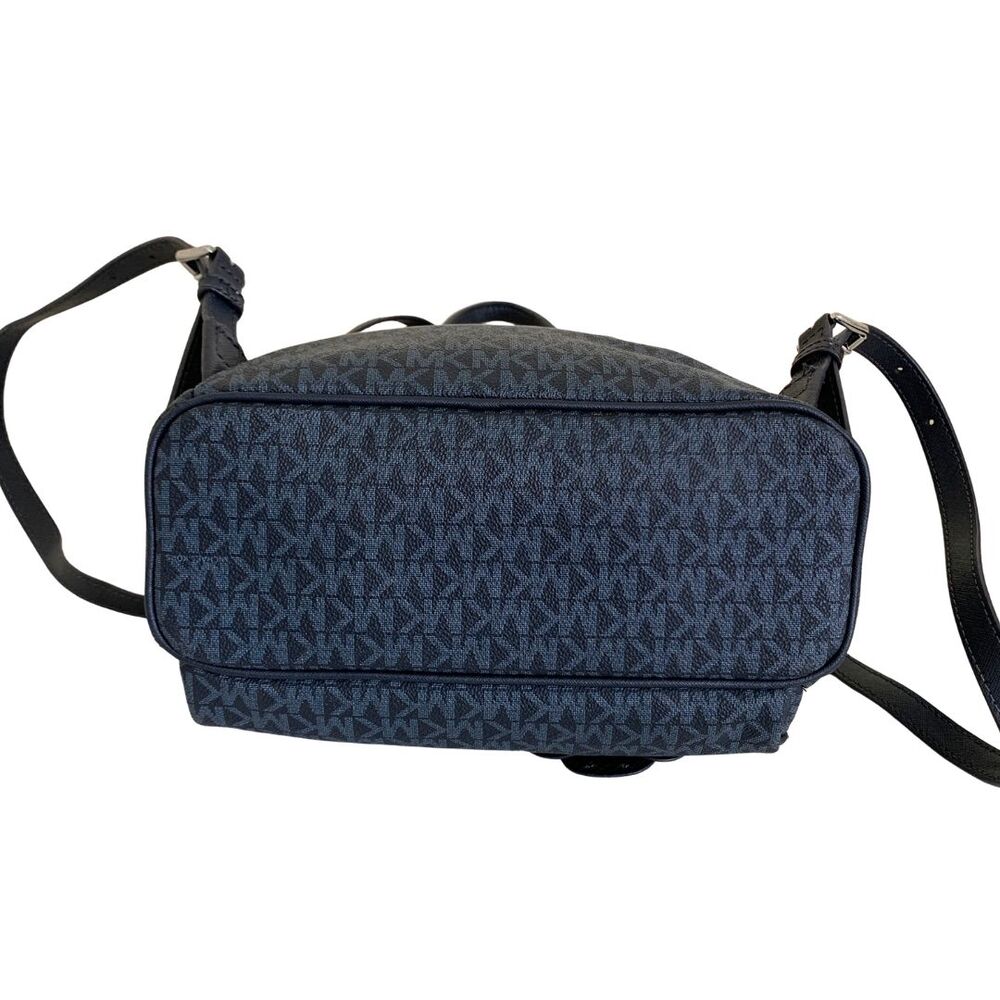 Michael Kors Abbey MK Logo Floral Appliqué Backpack Navy Blue Studded Leather Me - Picture 8 of 11